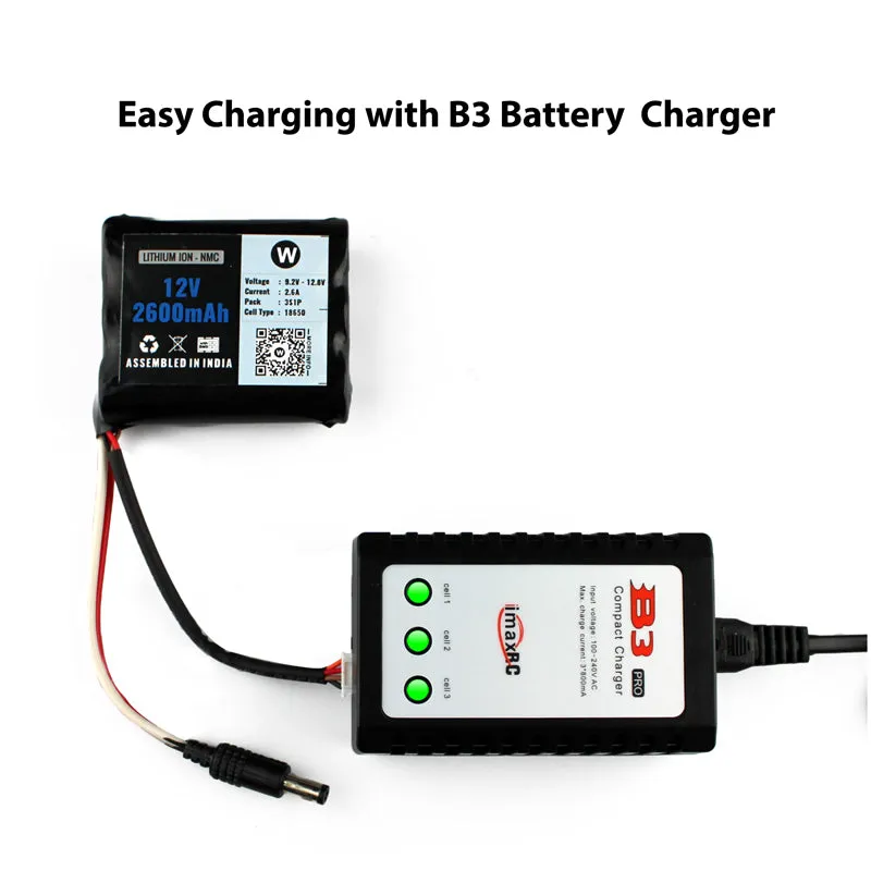12V 2200mAh Rechargeable Lithium Battery Pack with Warranty (includes BMS & balance pin) for GPS, CCTV, Industrial and Commercial Application