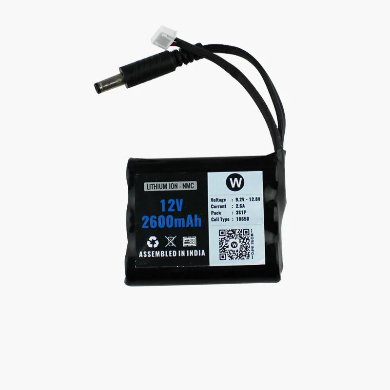 12V 2600mAh Rechargeable Lithium Battery Pack with Warranty (includes BMS & balance pin) for GPS, CCTV, Industrial and Commercial Application