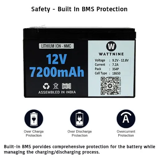 12v 7.2Ah Li-ion Battery Pack with 1 Year Warranty - Plastic Enclosure