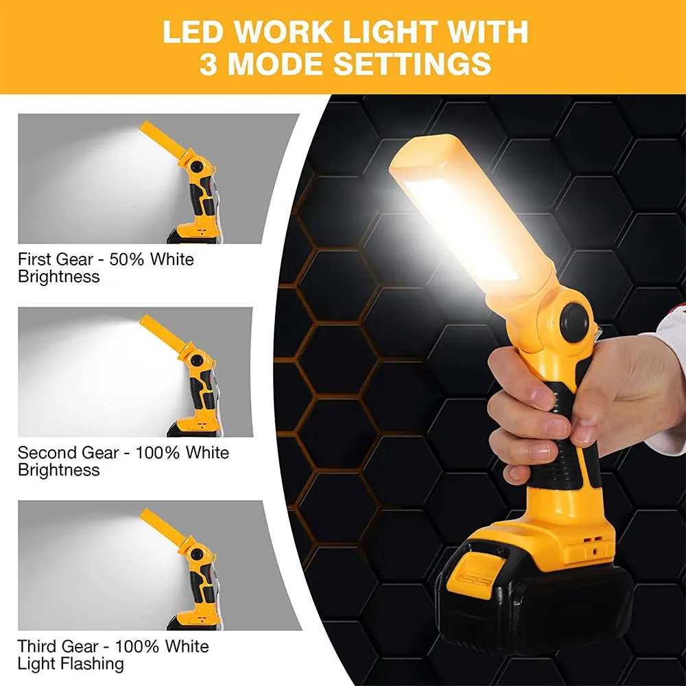 12W 1000LM 20v Led Work Light Powered by Dewalt 20v Lithium Ion Batteries