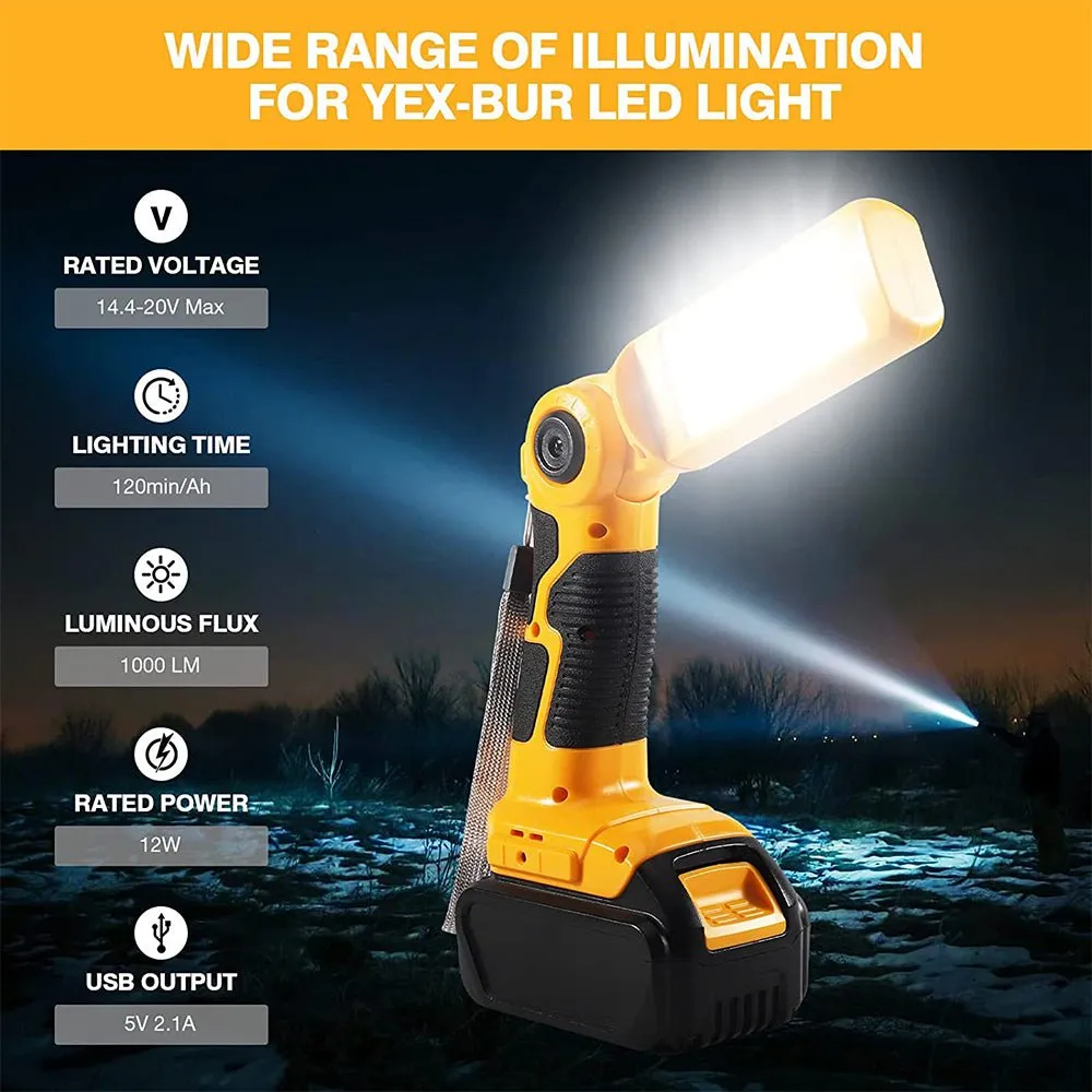 12W 1000LM 20v Led Work Light Powered by Dewalt 20v Lithium Ion Batteries