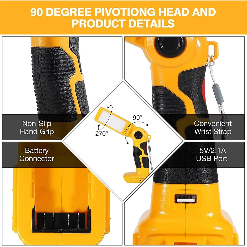 12W 1000LM 20v Led Work Light Powered by Dewalt 20v Lithium Ion Batteries