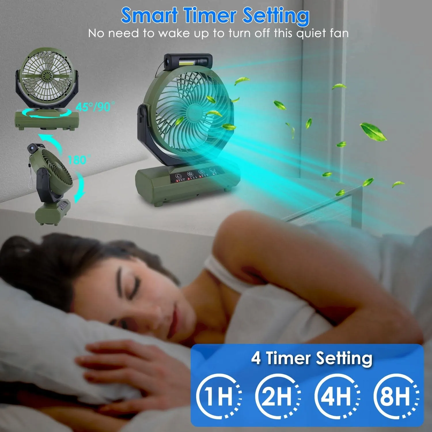 20000mAh Rechargeable Oscillating Camping Fan with Flashlight Hanging Hook Remote Control