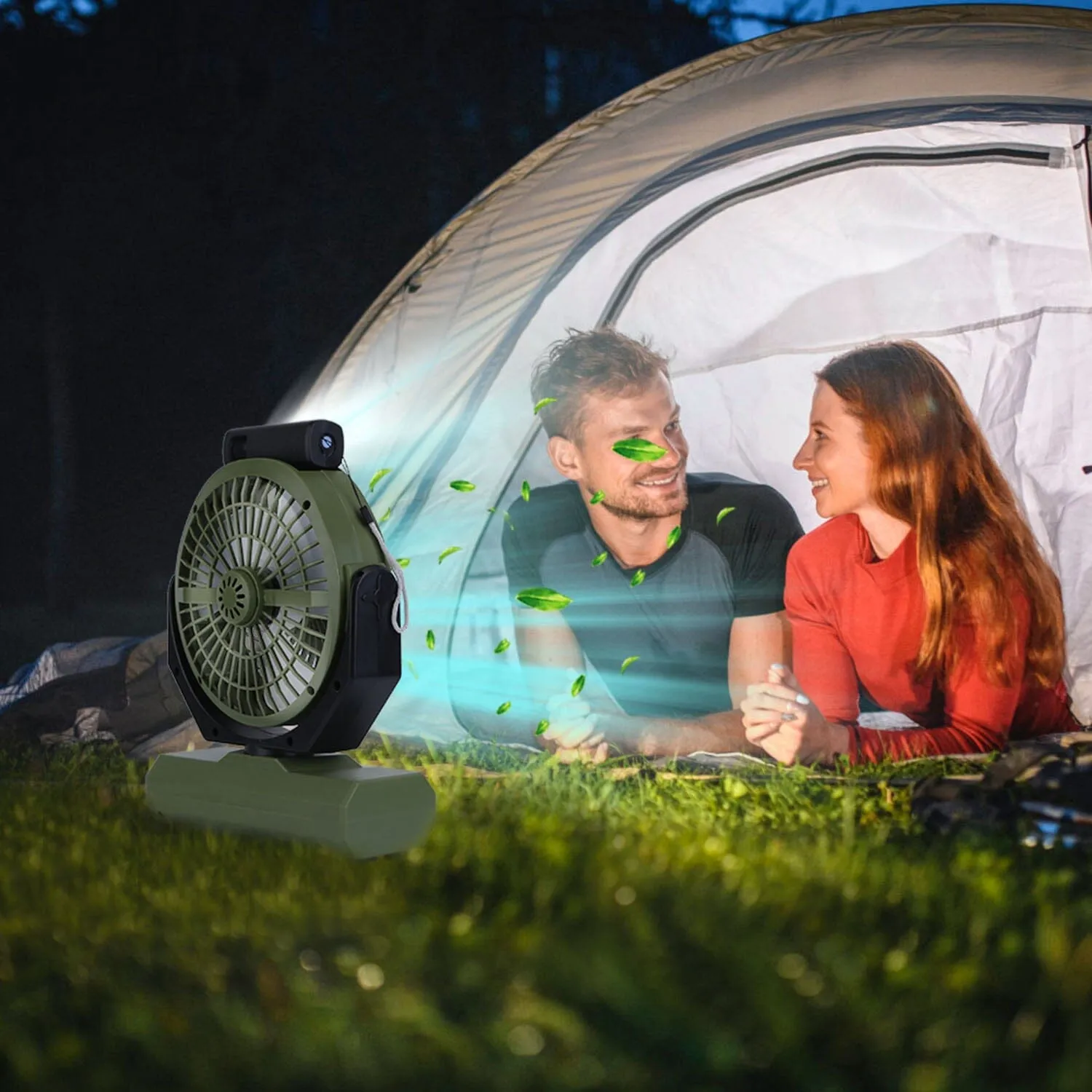 20000mAh Rechargeable Oscillating Camping Fan with Flashlight Hanging Hook Remote Control