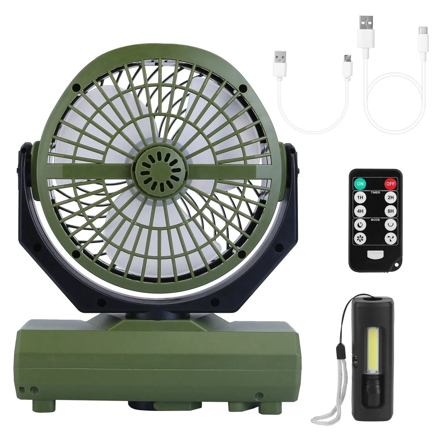 20000mAh Rechargeable Oscillating Camping Fan with Flashlight Hanging Hook Remote Control