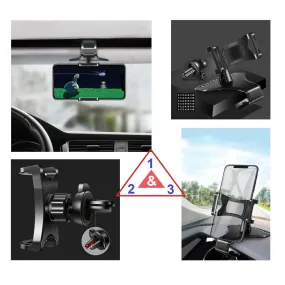 3 in 1 Car GPS Smartphone Holder: Dashboard / Visor Clamp   AC Grid Clip for Alcatel OT-690 - Black