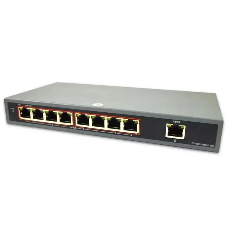 8 Port Unmanaged Gigabit Ethernet PoE Switch and Uplink Port, 10/100/1000Mbps