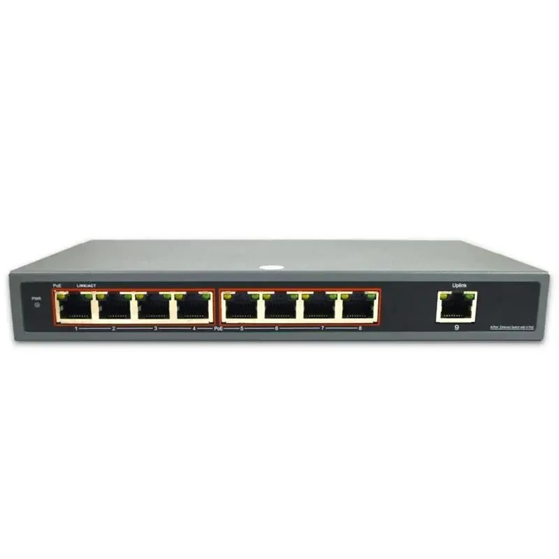 8 Port Unmanaged Gigabit Ethernet PoE Switch and Uplink Port, 10/100/1000Mbps