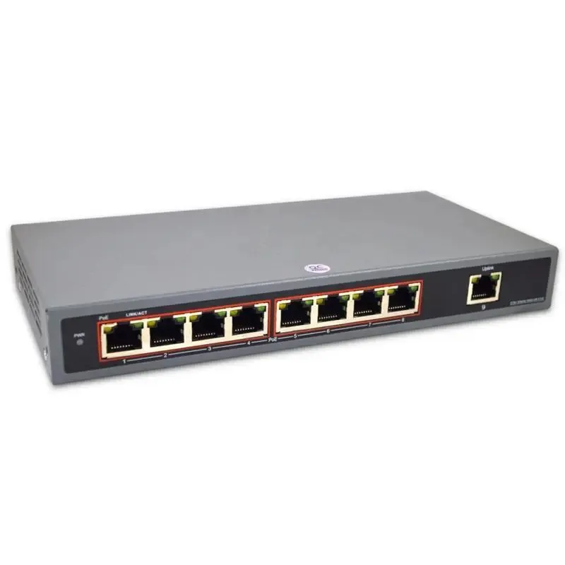 8 Port Unmanaged Gigabit Ethernet PoE Switch and Uplink Port, 10/100/1000Mbps