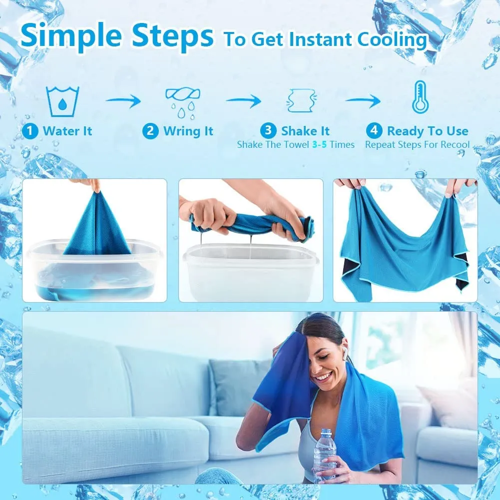 AIDEA Cooling Towel(12.5" x39.5")-4PK, Microfiber Cooling Towel, Ice Towel, Instant Chill Cooling Cloth as Chilly Cool Towel for Yoga, Sport, Gym, Workout, Camping, Fitness, Running, Workout