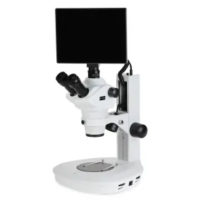 AmScope SF-2 Series Trinocular Stereo Microscope on Track-stand on Track Stand with Dual-illumination and 9.7" Touchscreen Imaging System