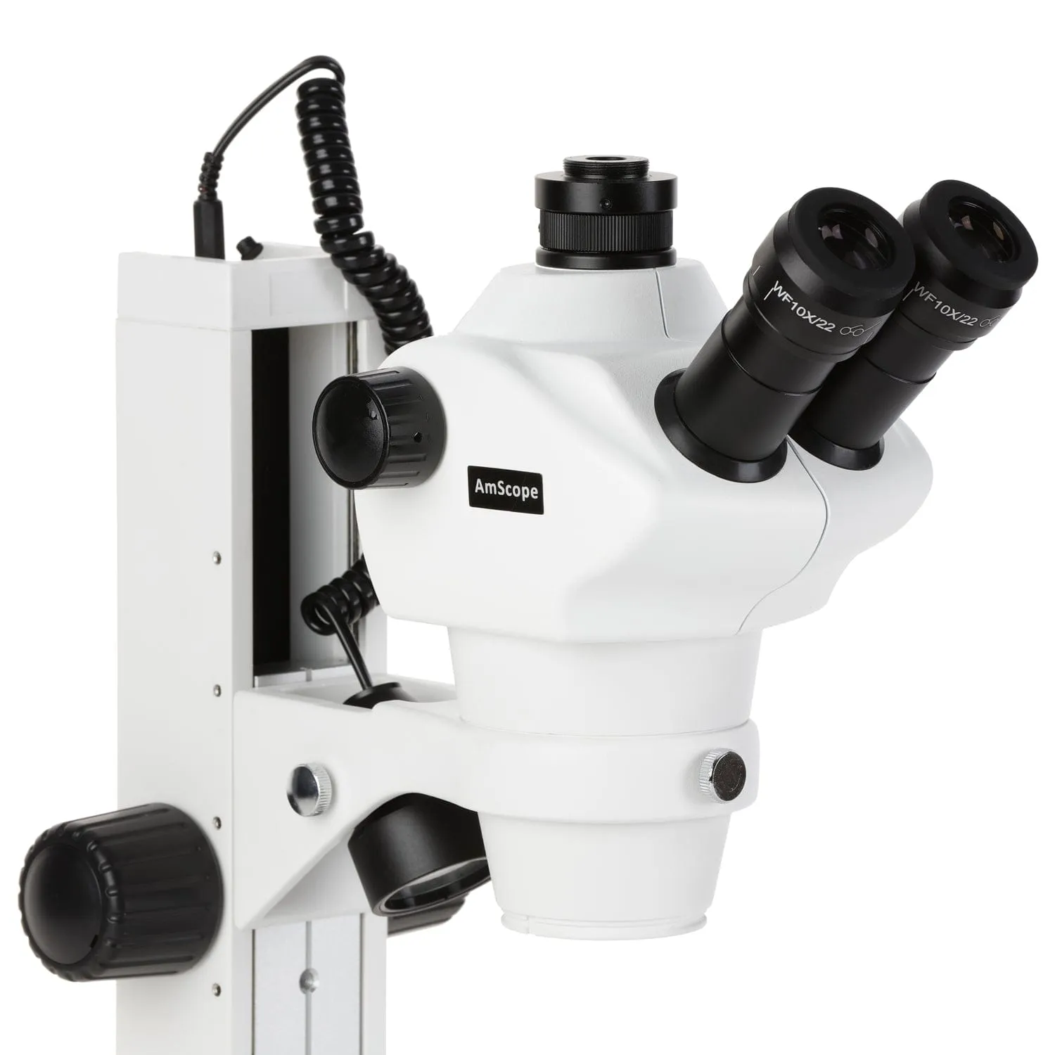 AmScope SF-2 Series Trinocular Stereo Microscope on Track-stand on Track Stand with Dual-illumination and 9.7" Touchscreen Imaging System