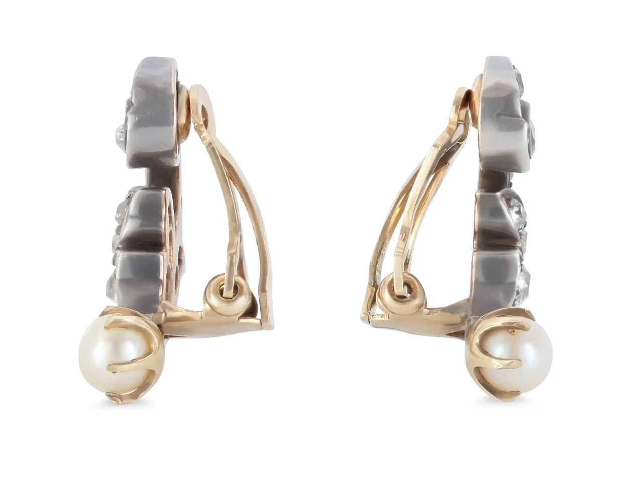 Antique Belle Epoque Diamond Earclips in Silver Over Gold