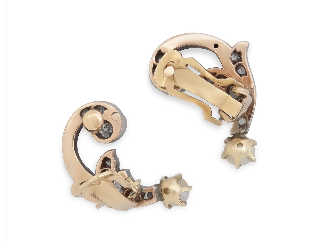 Antique Belle Epoque Diamond Earclips in Silver Over Gold