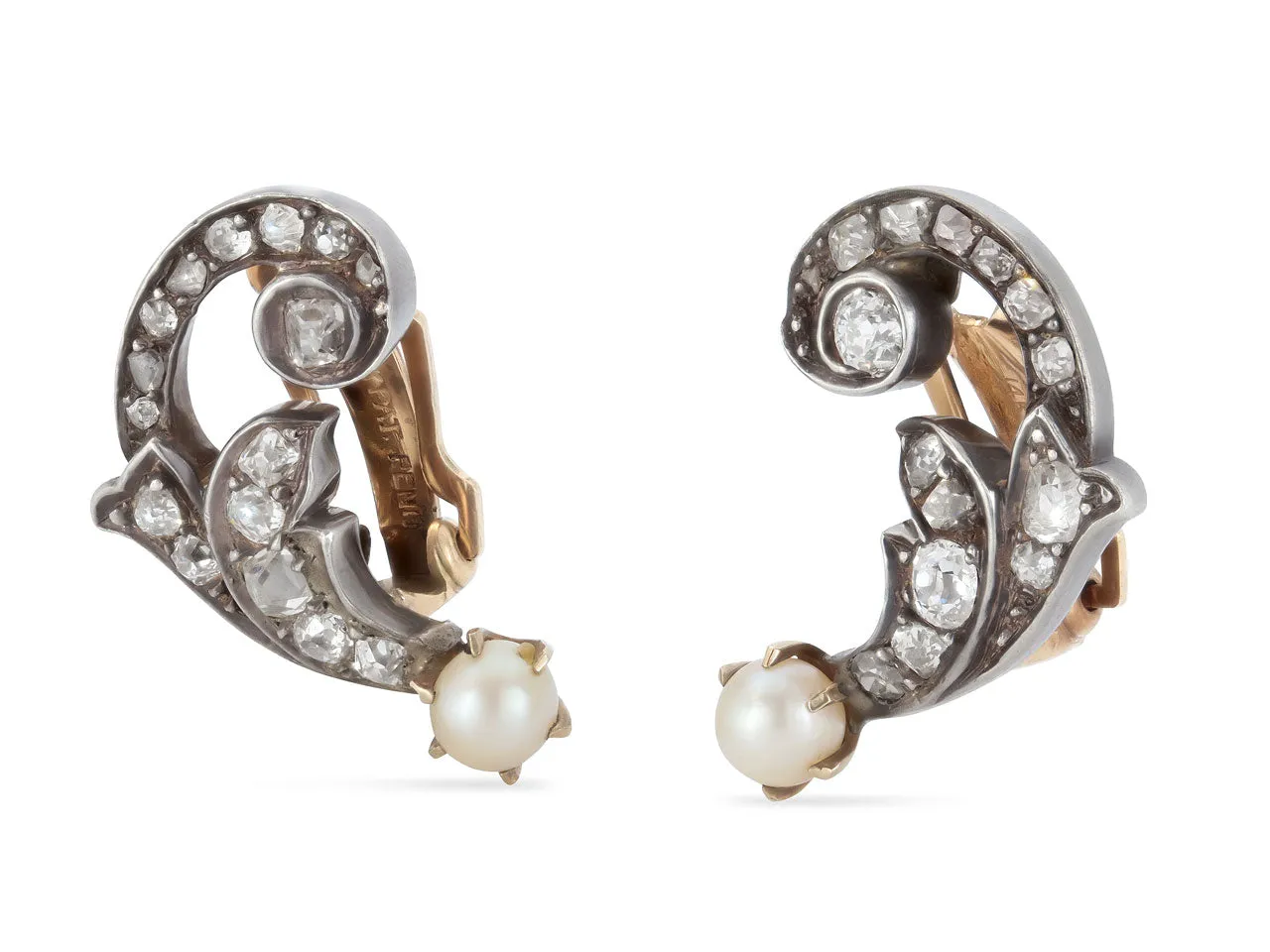 Antique Belle Epoque Diamond Earclips in Silver Over Gold