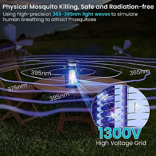 Burlan Solar Bug Zapper Outdoor & Indoor, Cordless Mosquito Zapper Rechargeable Waterproof Fly Zapper for Camping, Home, Patio, Backyard, Kitchen