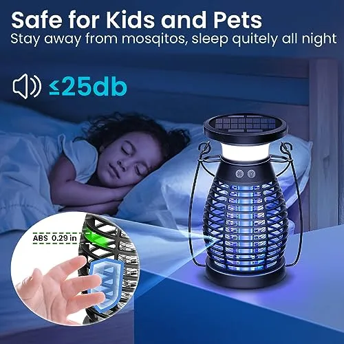 Burlan Solar Bug Zapper Outdoor & Indoor, Cordless Mosquito Zapper Rechargeable Waterproof Fly Zapper for Camping, Home, Patio, Backyard, Kitchen
