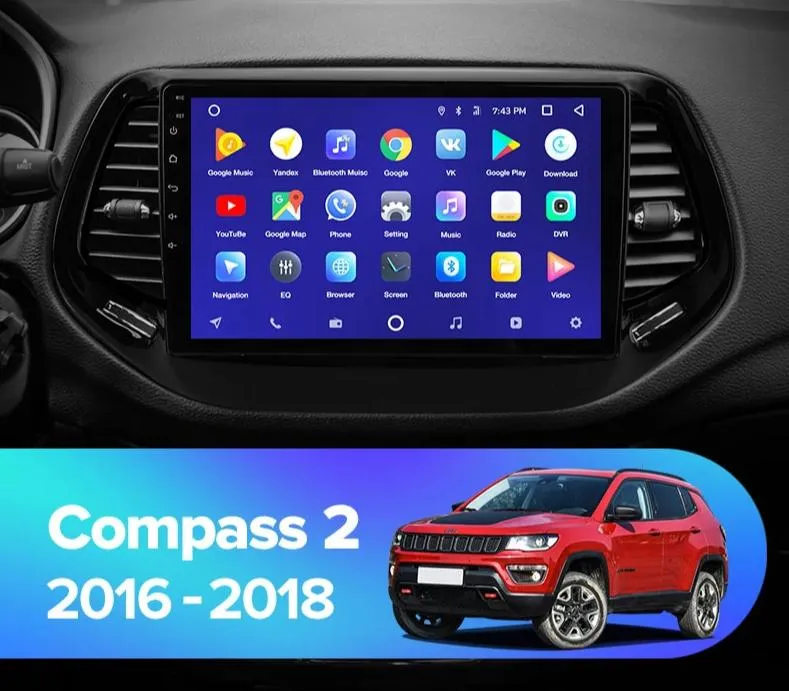 Car Dealz 10.2" Android 10.0 Jeep Compass 2 MP 2016-2018 In Dash Plus OEM Fascia