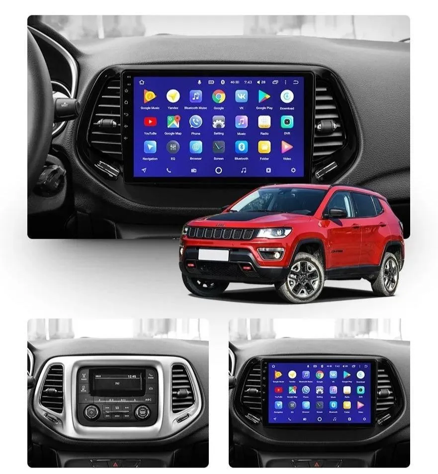 Car Dealz 10.2" Android 10.0 Jeep Compass 2 MP 2016-2018 In Dash Plus OEM Fascia