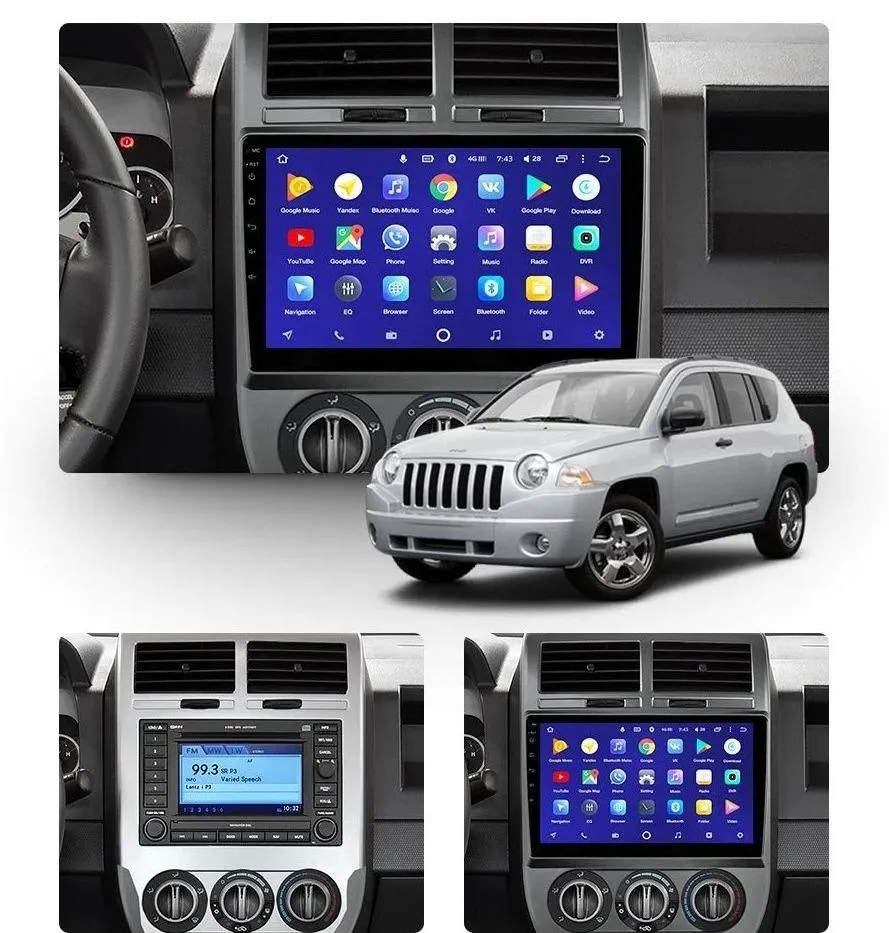 Car Dealz 10.2" Android 10.0 Jeep Compass MK 2006-2010 w CAM In Dash Plus OEM Fascia