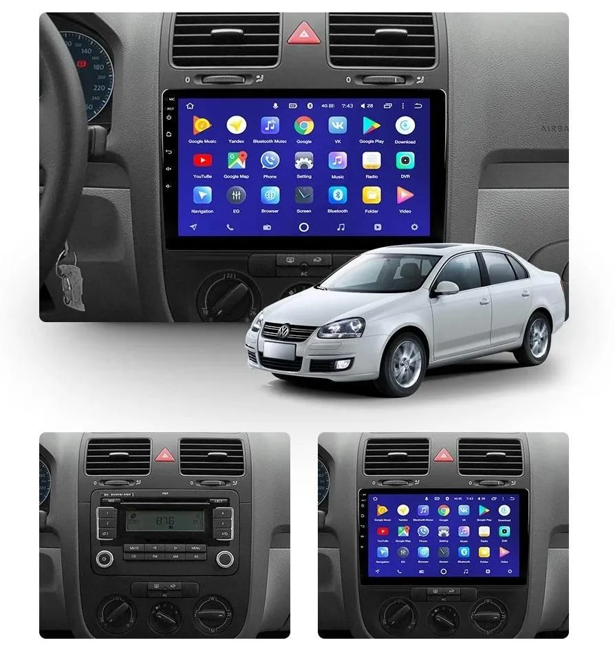 Car Dealz 10.2" Android 10.0 Volkswagen Jetta 5 2005-2010 w CAM In Dash Plus OEM Fascia