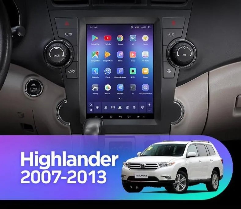 Car Dealz 11" Android 12.0 Toyota Highlander Kluger 2 XU40 Tesla Style 2007 - 2013 In Dash Plus OEM Fascia