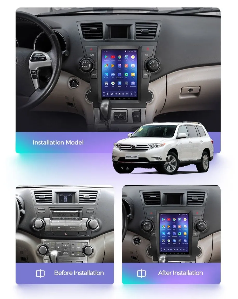 Car Dealz 11" Android 12.0 Toyota Highlander Kluger 2 XU40 Tesla Style 2007 - 2013 In Dash Plus OEM Fascia