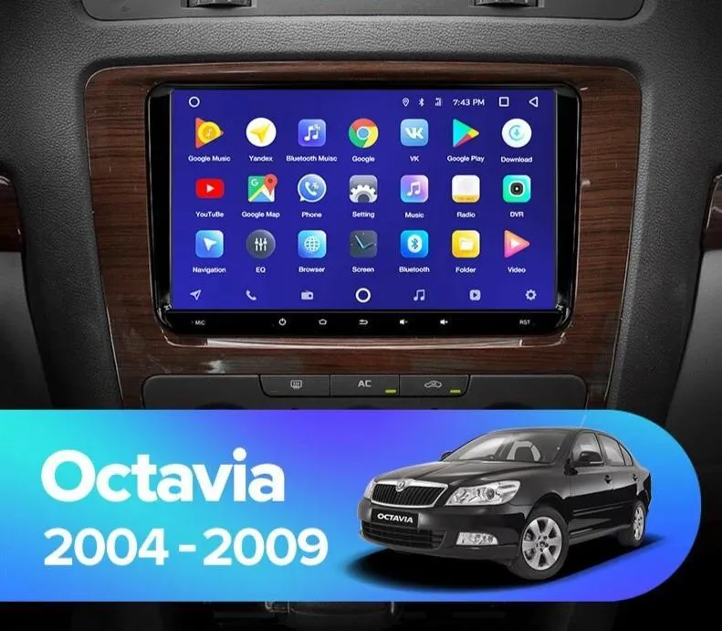 Car Dealz 9" Android 10.0 Skoda Octavia 2 2004-2009 with CAM In Dash Plus OEM Fascia