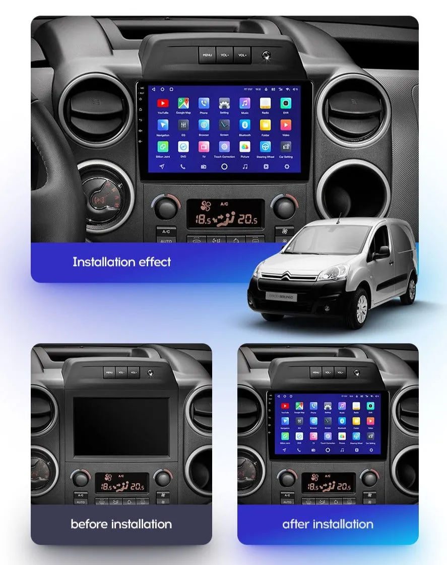 Car Dealz 9" Android 8.1 Citroen Berlingo 2 B9 2008 - 2019 Head Unit In Dash Plus OEM Fascia