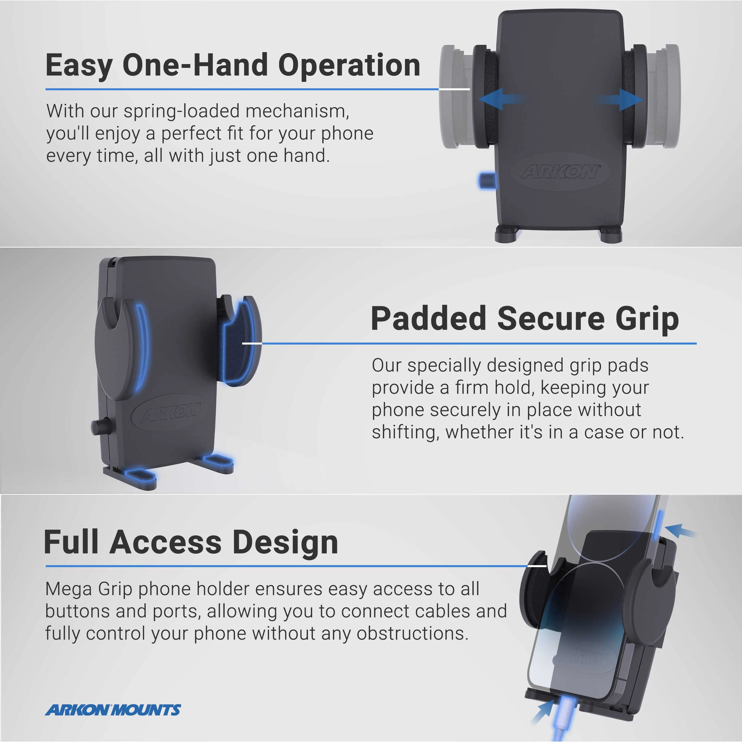 Car or Truck Seat Rail or Floor Mega Grip™ Phone Holder Mount for iPhone, Galaxy, and Note