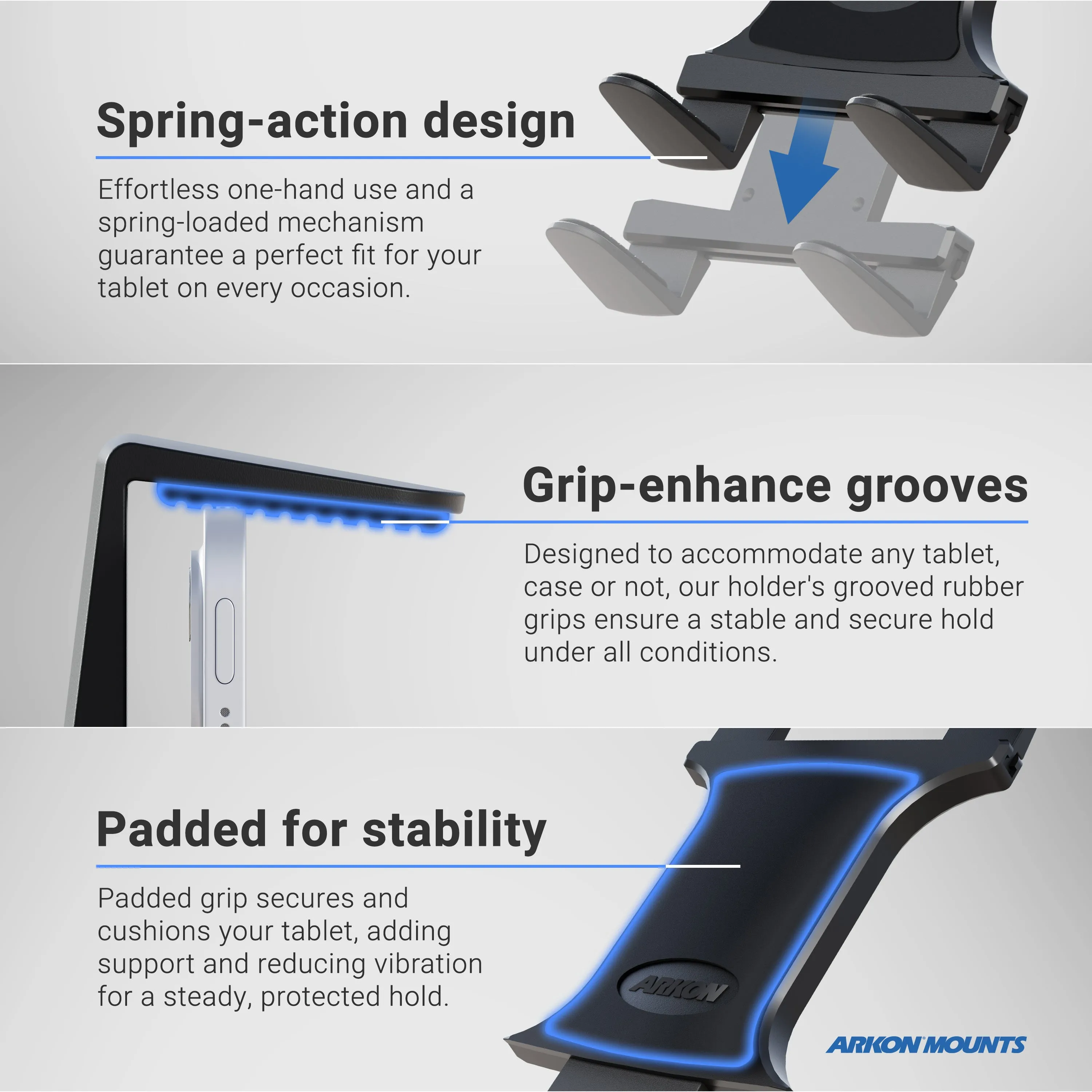Car or Truck Seat Rail Universal Slim-Grip® Tablet Mount with 28 inch Gooseneck