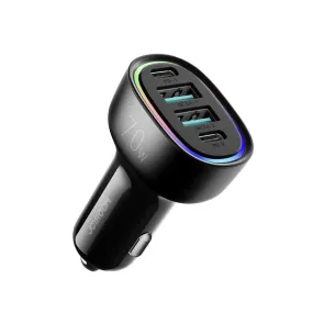classic 70W Fast Car Charger, 4-Port PD QC 3.0 Dual USB / USB C Car Charger Adapter for iPhone, Samsung Galaxy, iPad and More
