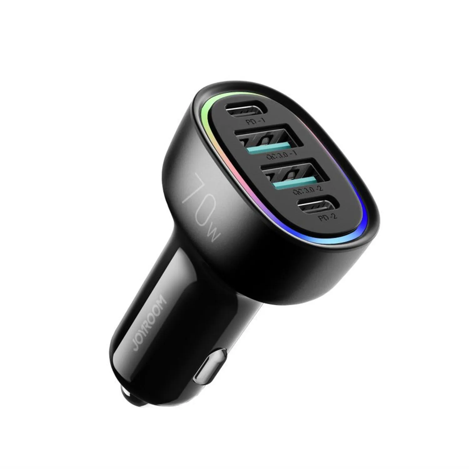 classic 70W Fast Car Charger, 4-Port PD QC 3.0 Dual USB / USB C Car Charger Adapter for iPhone, Samsung Galaxy, iPad and More