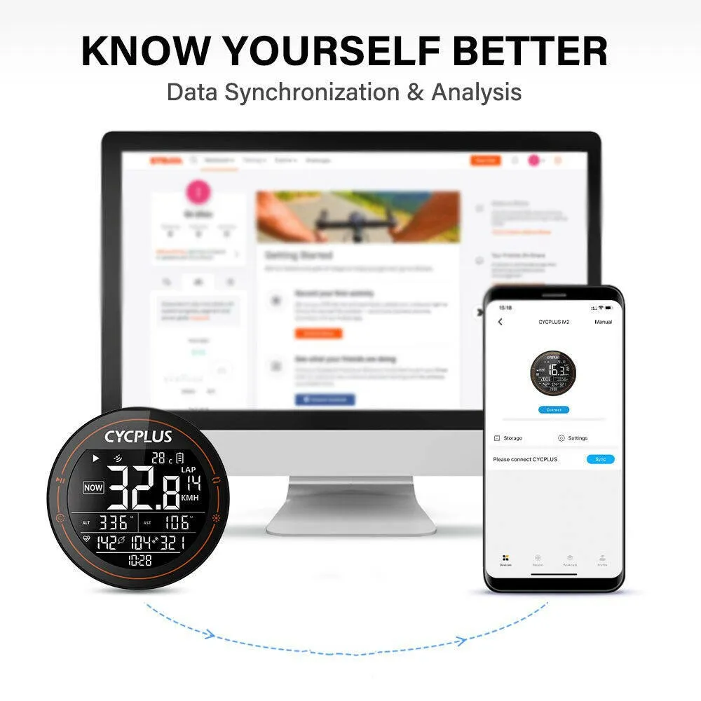 CYCPLUS M2 Wireless Bike Computer GPS Speedometer BT ANT  Cycling Computer Waterproof with Cadence Sensor Heart Rate Monitor