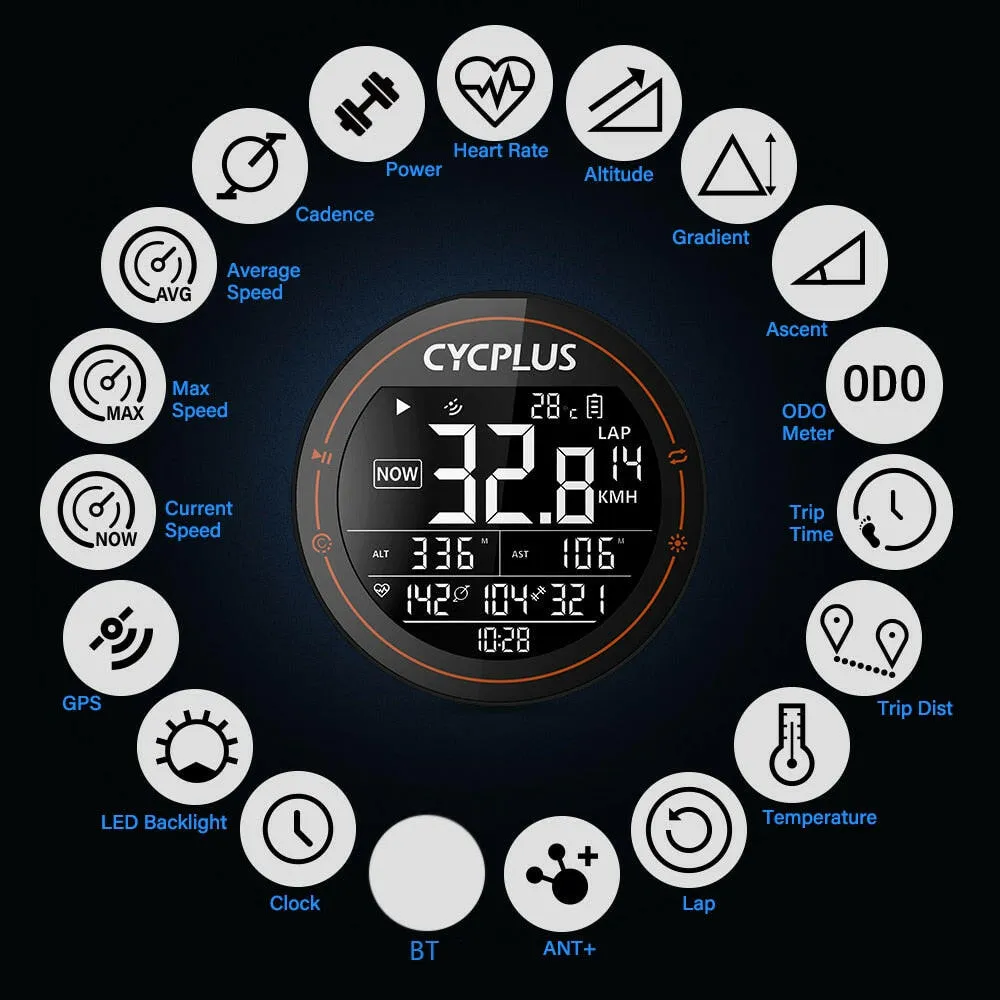 CYCPLUS M2 Wireless Bike Computer GPS Speedometer BT ANT  Cycling Computer Waterproof with Cadence Sensor Heart Rate Monitor
