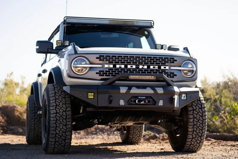 DV8 Offroad 2021  Ford Bronco Front Bumper Winch Capable w/ Optional Bull Bar/Aux Light Opening