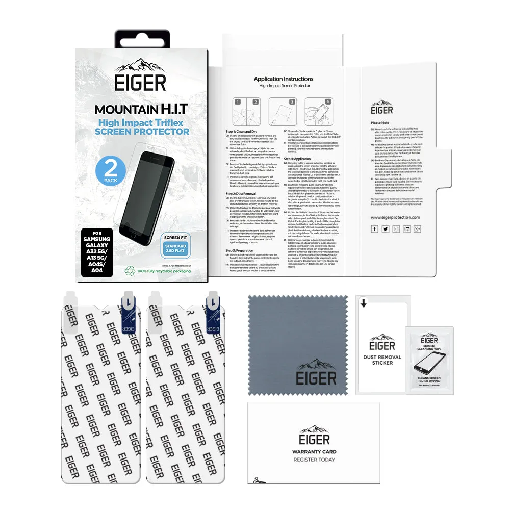Eiger H.I.T Screen Protector (2 Pack) for Samsung A32 5G / A13 5G / A04s / A04
