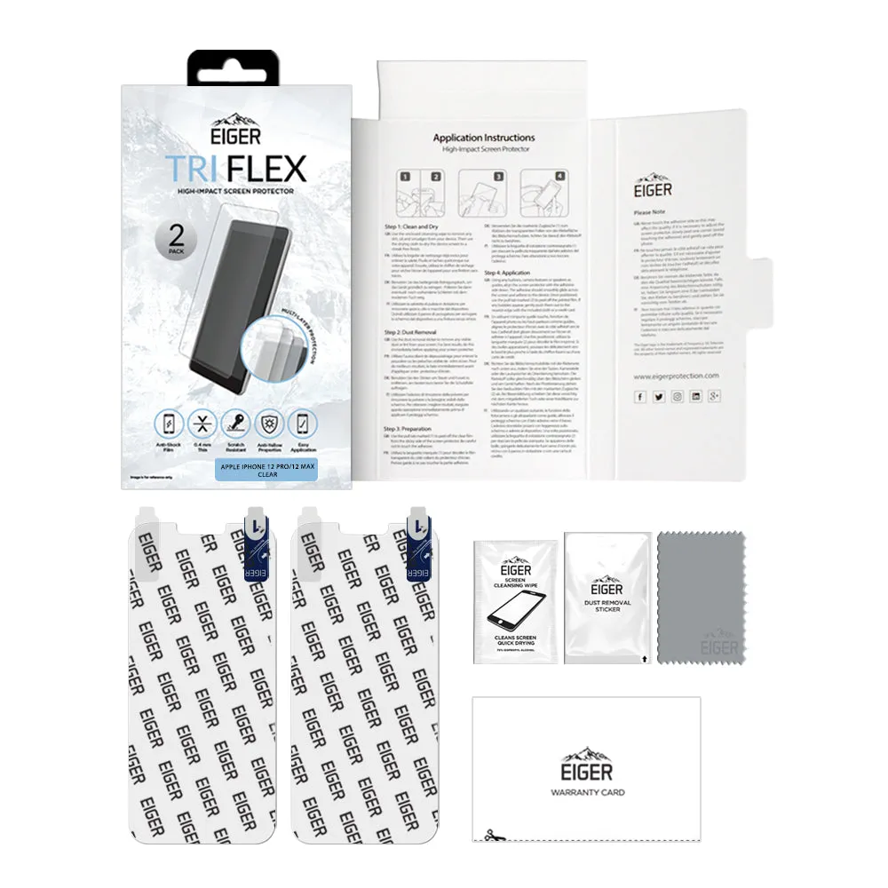 Eiger Mountain High-Impact Triflex Screen Protector (2 Pack) for Apple iPhone 12 / 12 Pro