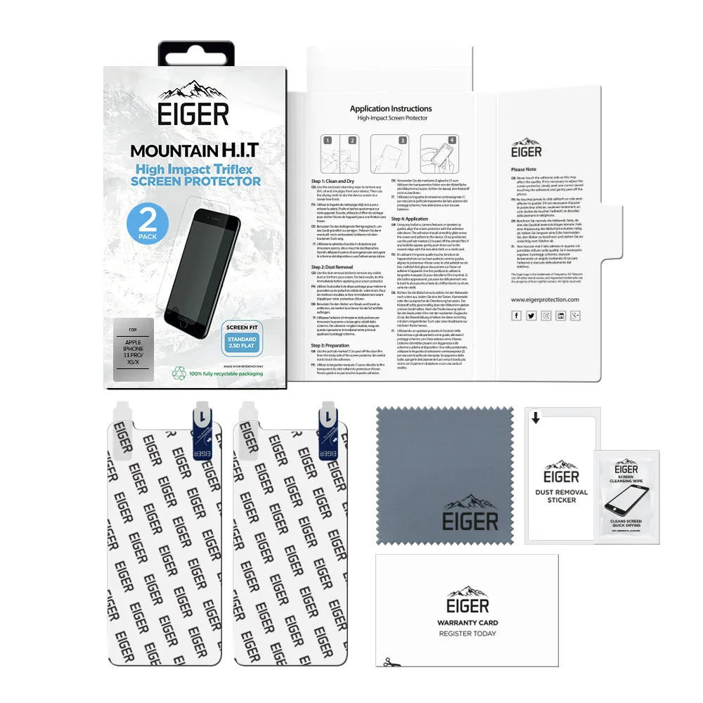 Eiger Mountain H.I.T High Impact Triflex Screen Protector (2 Pack) for Apple iPhone 11 Pro / XS / X