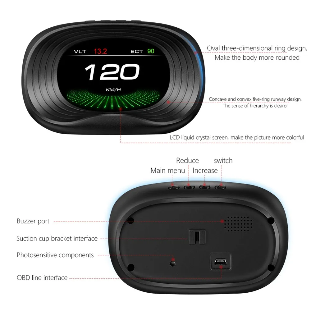 HD Car Hud Head Up Display Obd System Speedometer Speed Alarm