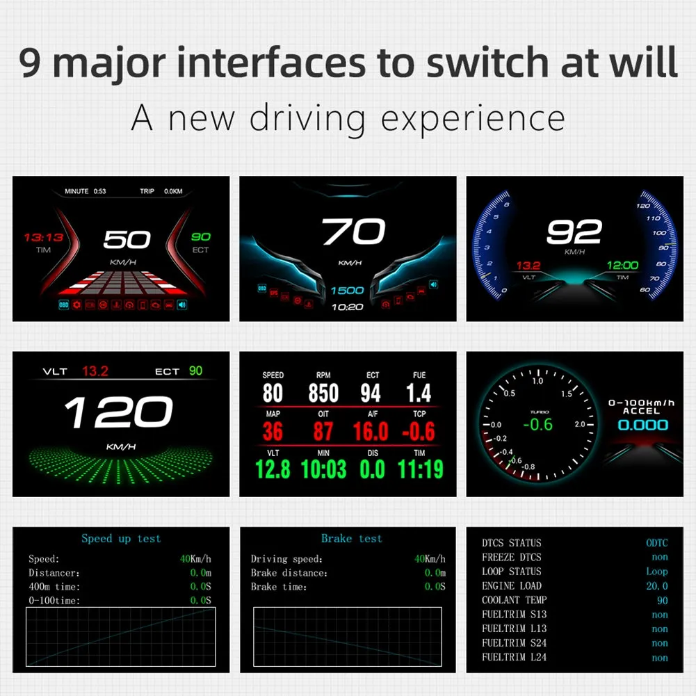 HD Car Hud Head Up Display Obd System Speedometer Speed Alarm