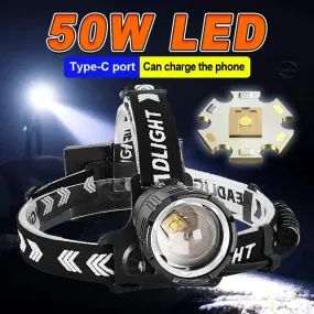 High Power Fishing Headlamp Rechargeable Light Headlight Camping Hiking Led Head Flashlights Can Be Used As A Power Bank