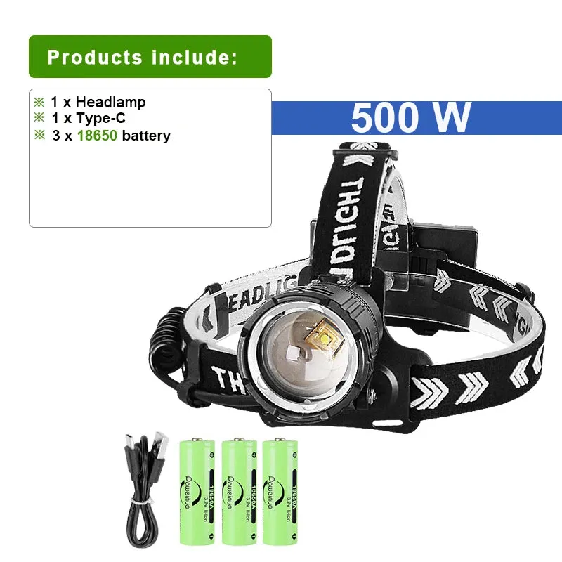 High Power Fishing Headlamp Rechargeable Light Headlight Camping Hiking Led Head Flashlights Can Be Used As A Power Bank