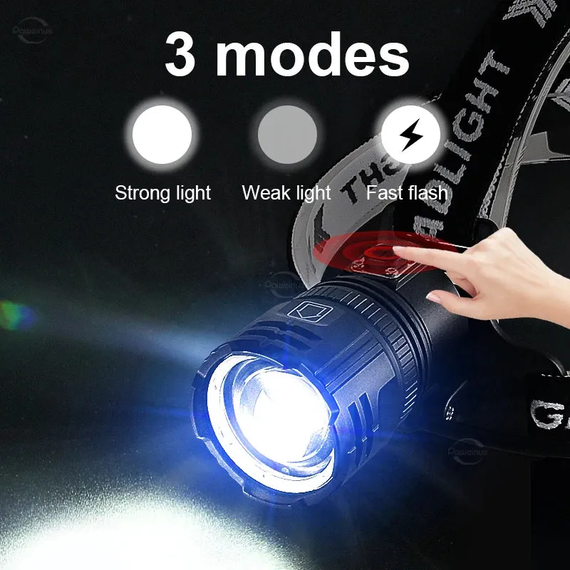 High Power Fishing Headlamp Rechargeable Light Headlight Camping Hiking Led Head Flashlights Can Be Used As A Power Bank