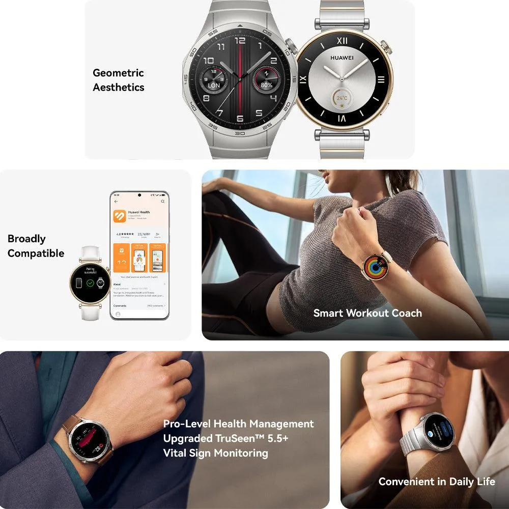 Huawei Watch GT 4 ARA-B19 (41mm - GPS) Black Stainless Steel Case With Black Fluoroelastomer Strap