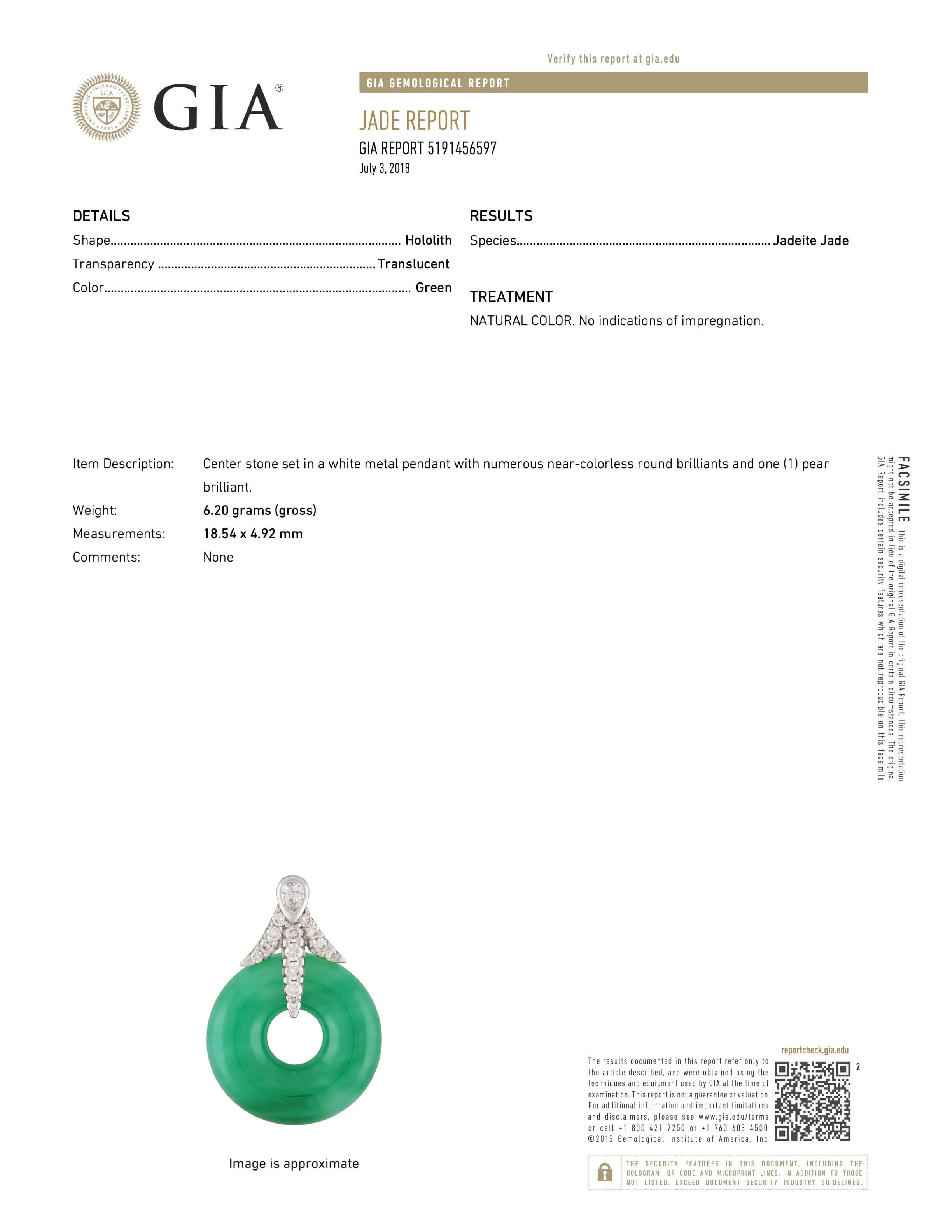 Jade and Diamond Pendant in 18K White Gold