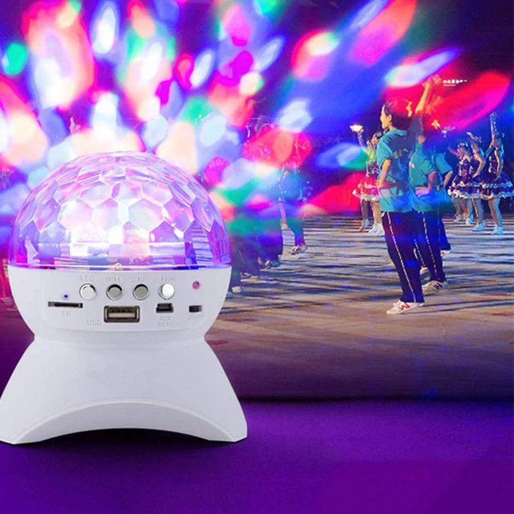 LED Crystal Magic Ball Rotating Stage Light with Bluetooth Speaker - White
