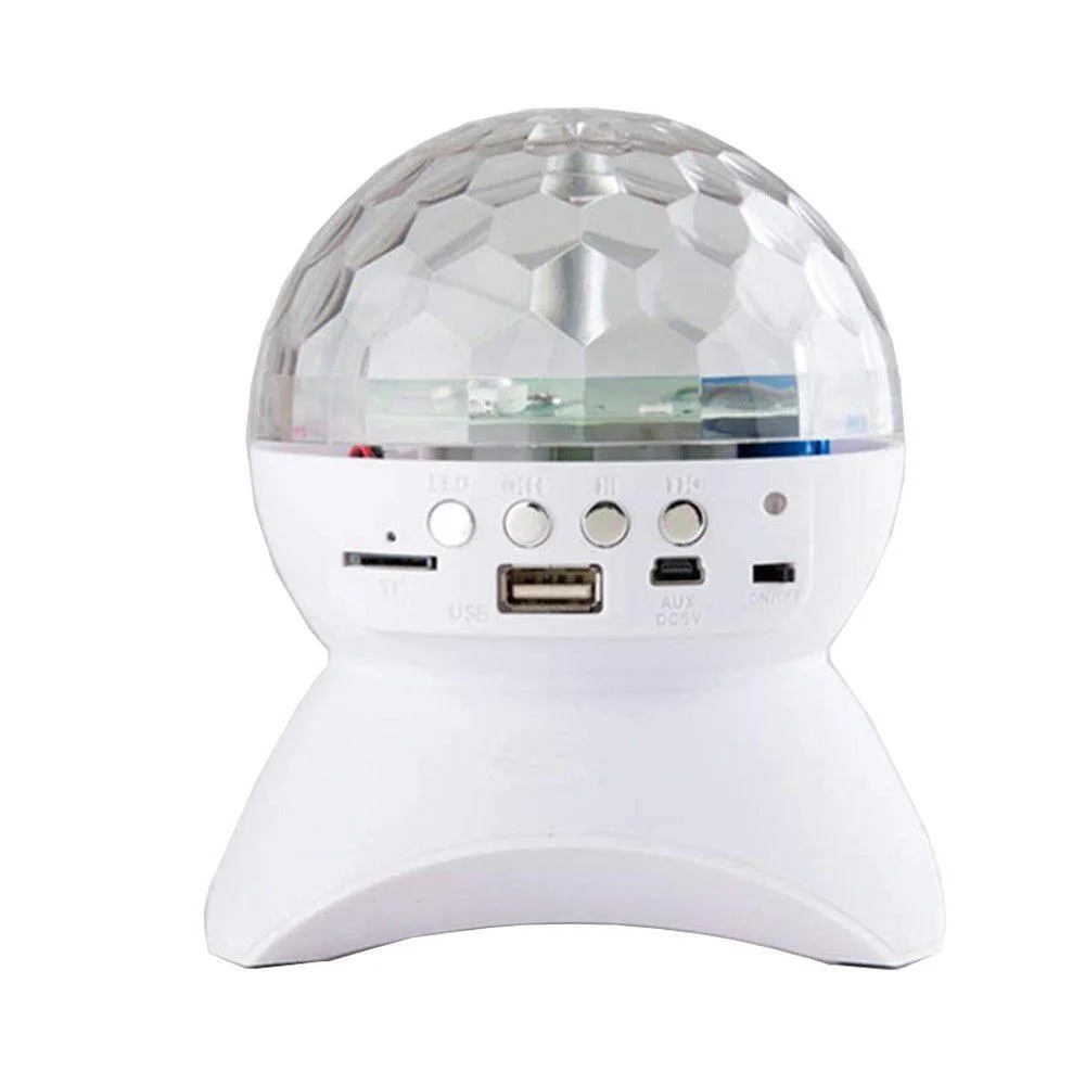 LED Crystal Magic Ball Rotating Stage Light with Bluetooth Speaker - White