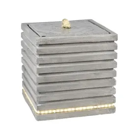 Lumineo 35cm Light Grey Modern Square Ribbed Water Fountain with LEDs