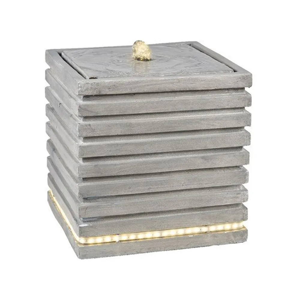 Lumineo 35cm Light Grey Modern Square Ribbed Water Fountain with LEDs